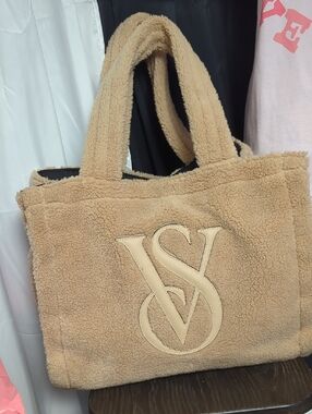 VS Logo Tan Sherpa Tote Bag